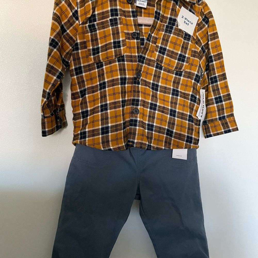 Baby Boy Old Navy Yellow Plaid and Gray Matching Set